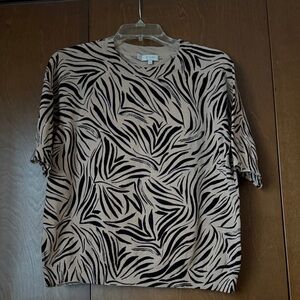Hobbs London Round Neck Pullover Knit Zebra Print Short Sleeve Top Sz XL